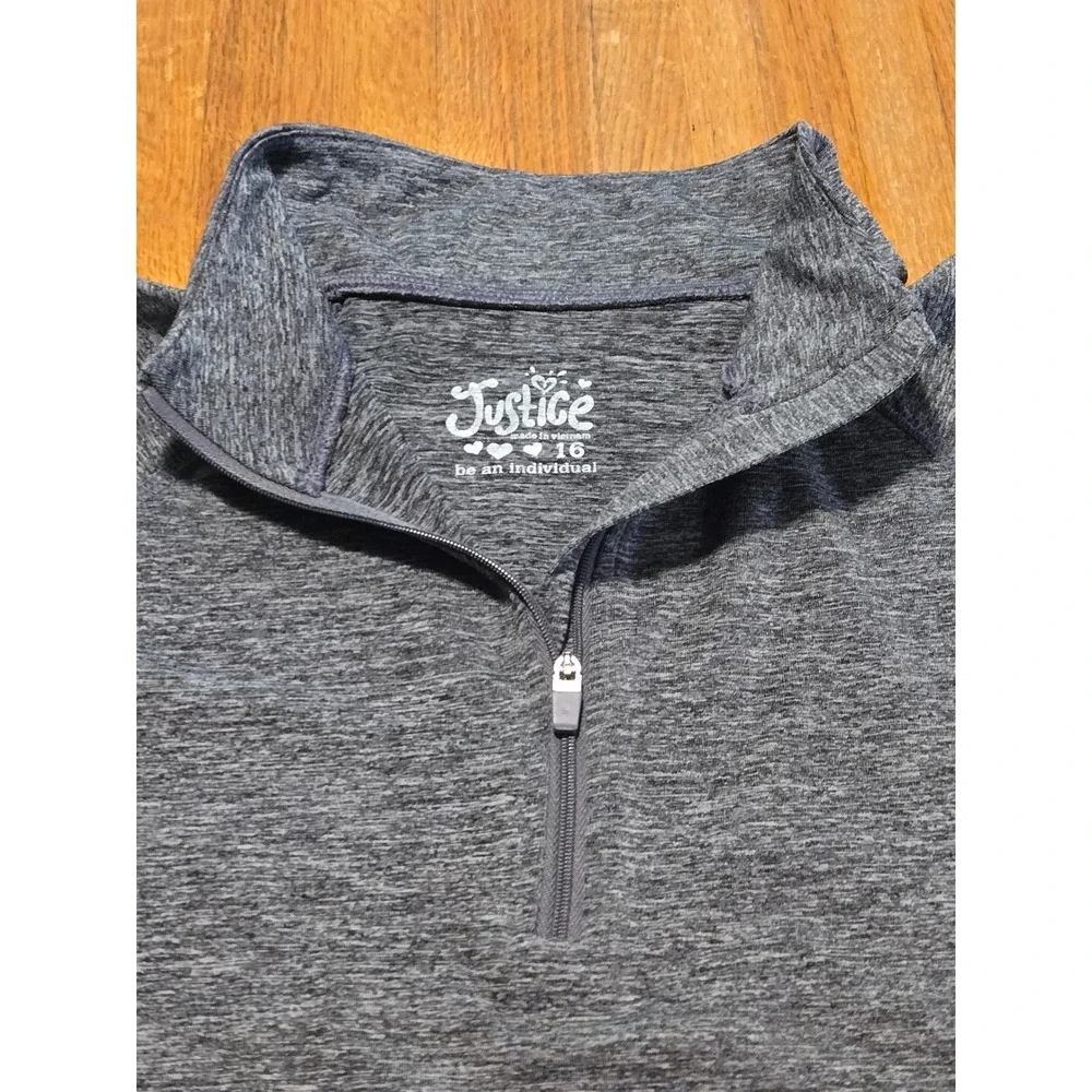 Justice Girls 16 Gray Space Dye Quarter Zip Long Sleeve Thumbholes Active Top